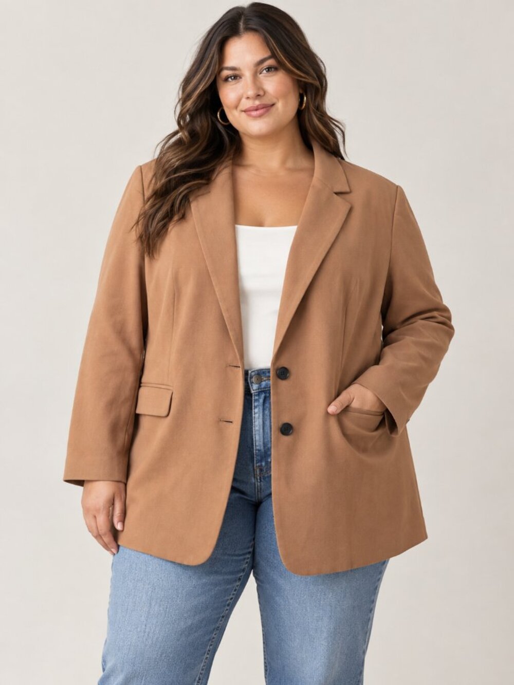 Eloquii Blazer Size 20 Camel Tan Longline Two Button Work Office Plus Size